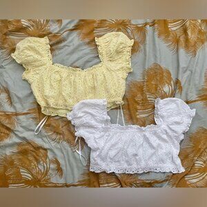 bundle of 2 nwot Sunday best eyelet crop peasant tops L